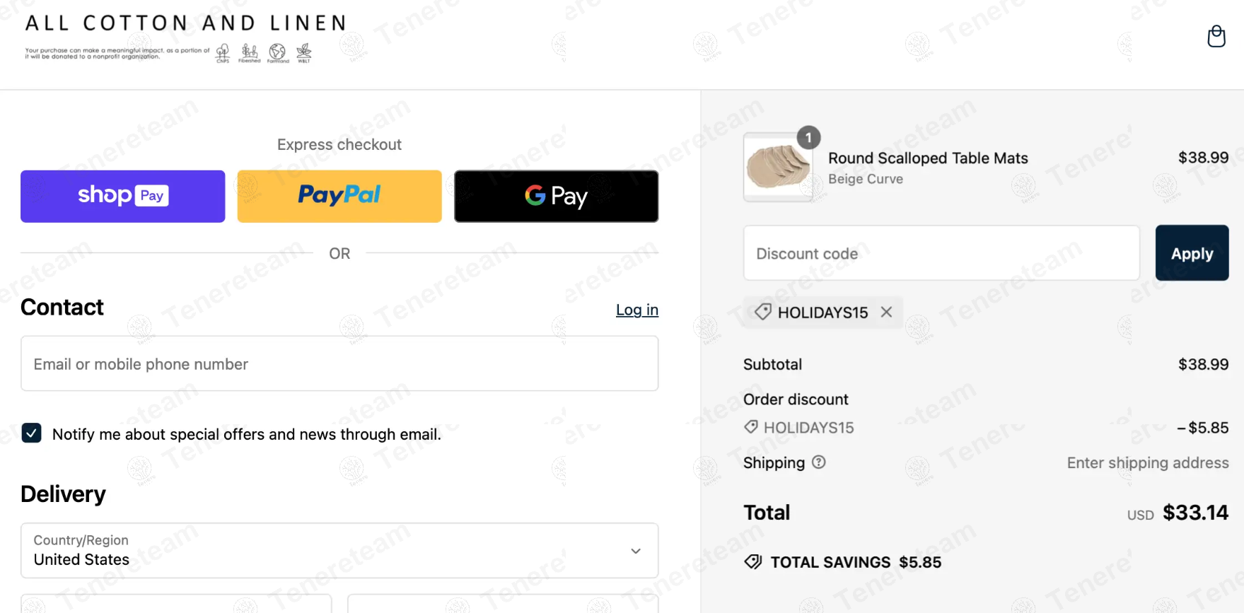 All Cotton and Linen apply coupon code