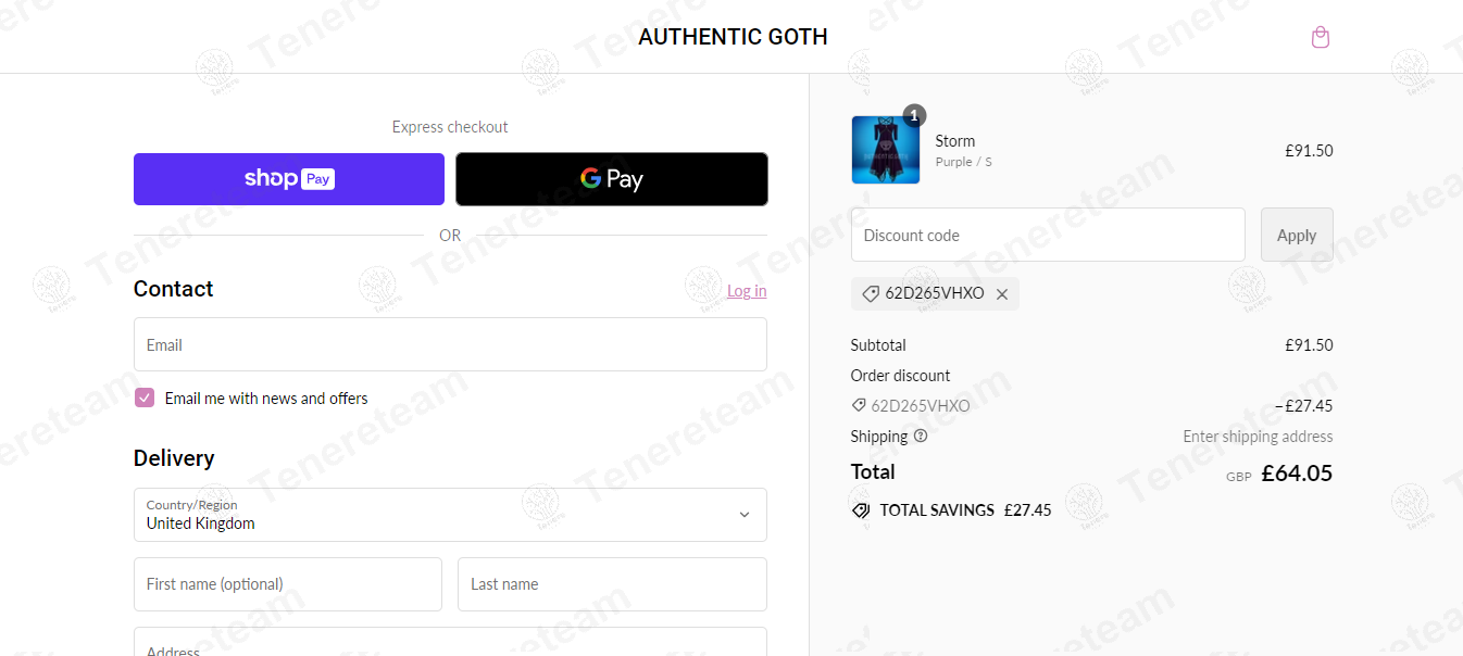 Authentic Goth apply coupon code