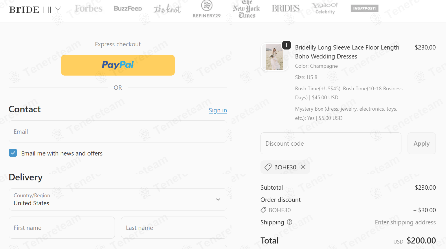 Bridelily apply coupon code