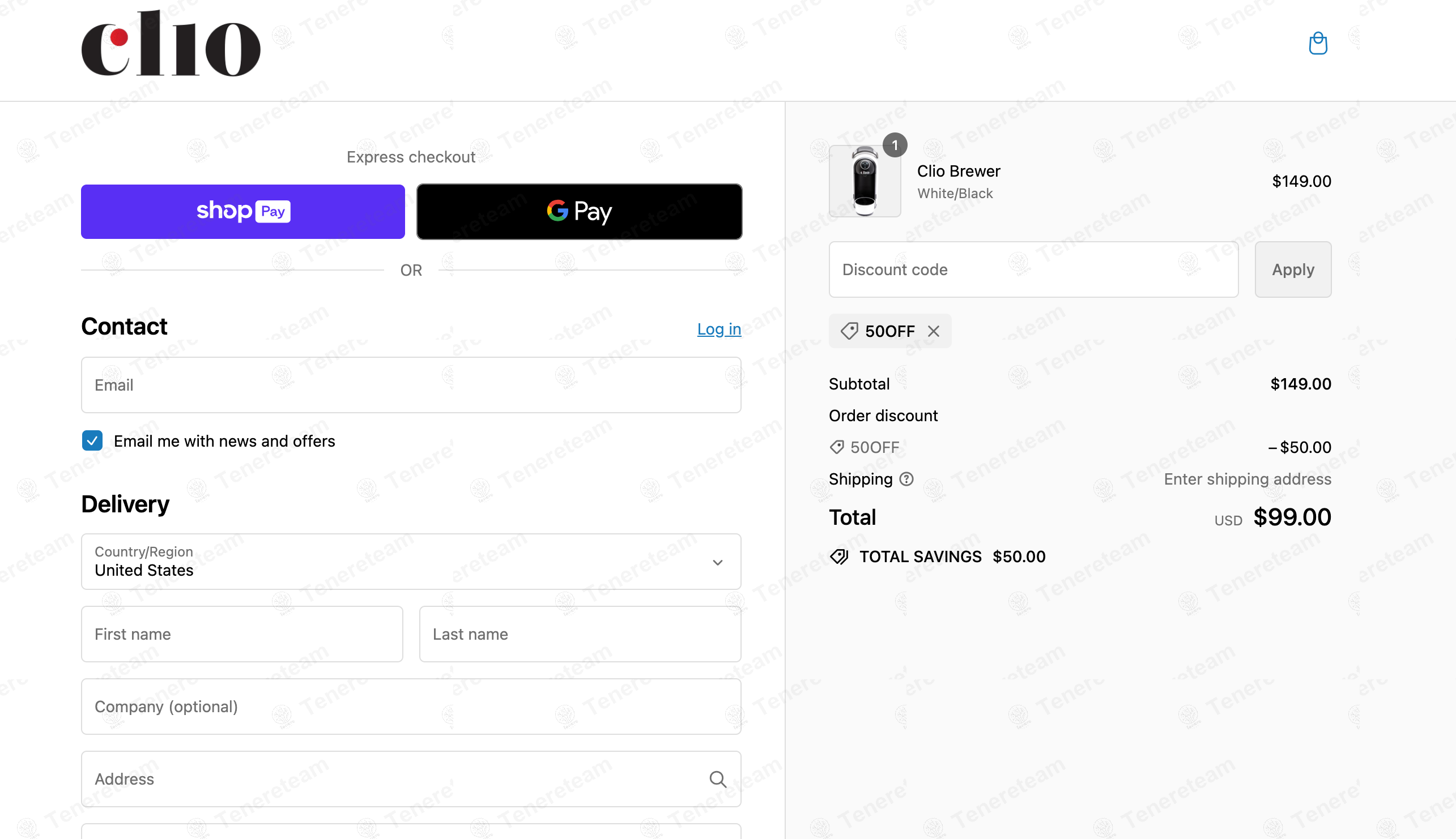 Clio Coffee apply coupon code