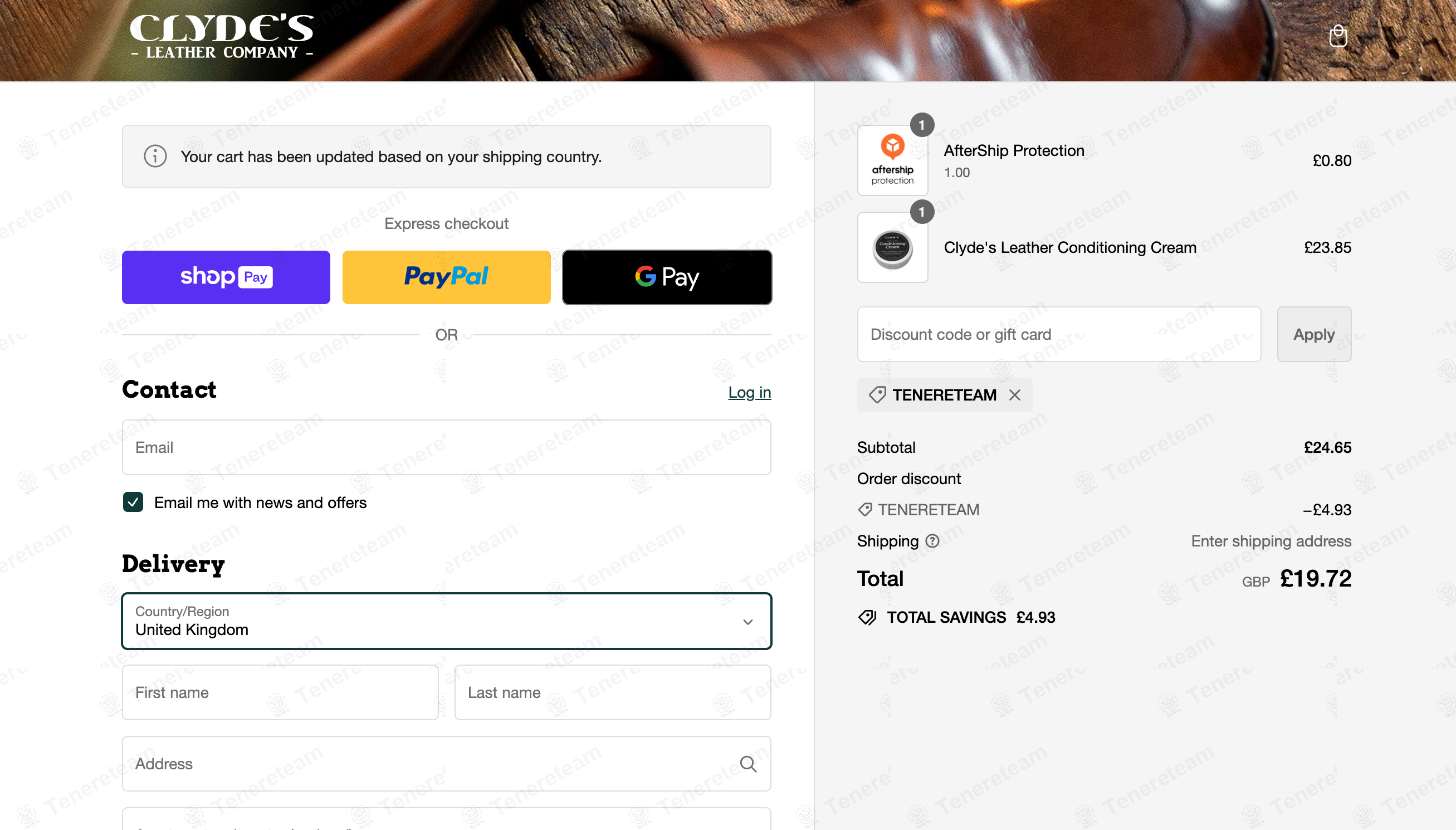 Clydes Leather Company apply coupon code
