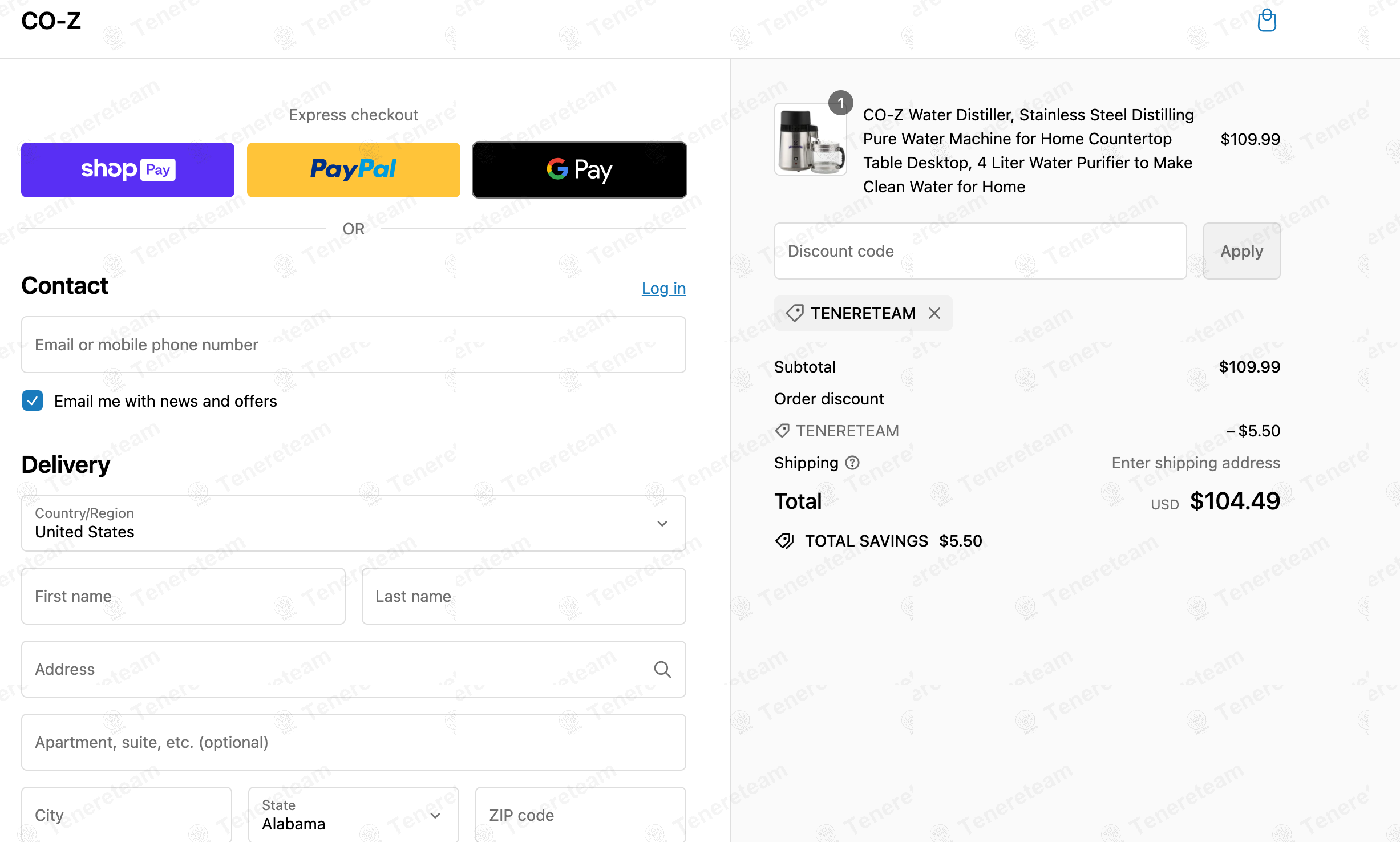 CO-Z apply coupon code
