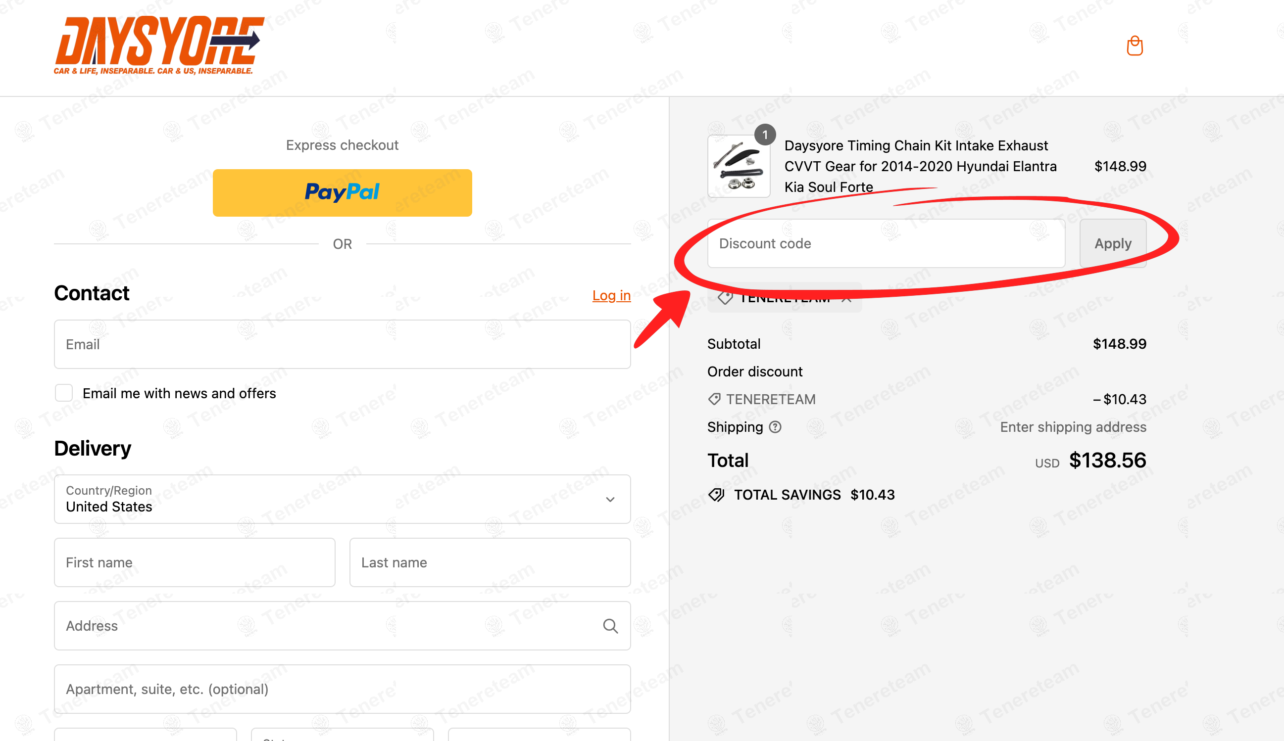 DAYSYORE apply coupon code