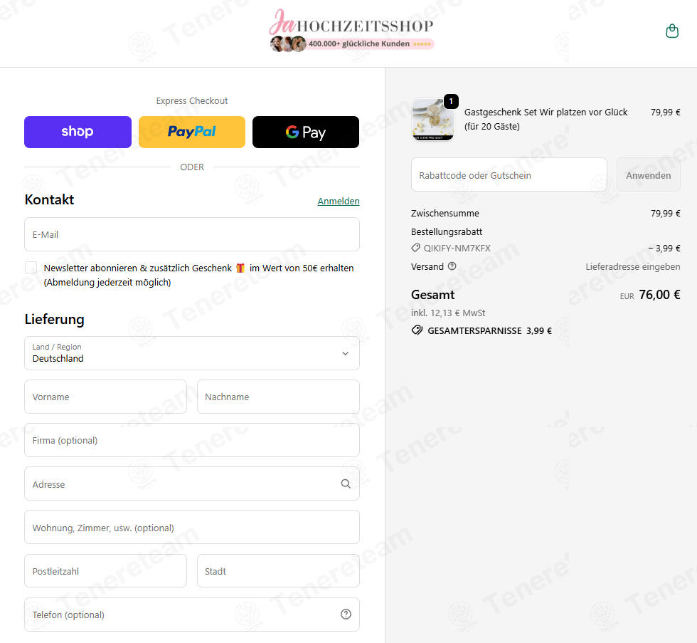 Ja-hochzeitsshop DE apply coupon code