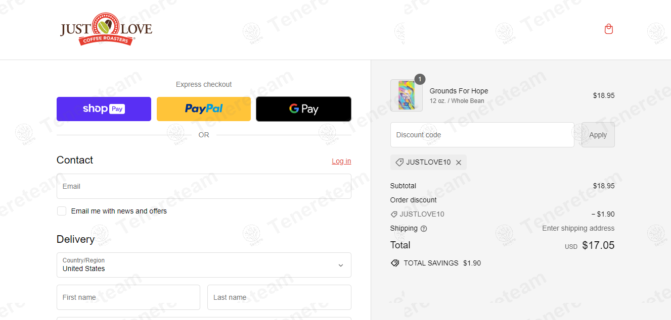 Just Love Coffee apply coupon code