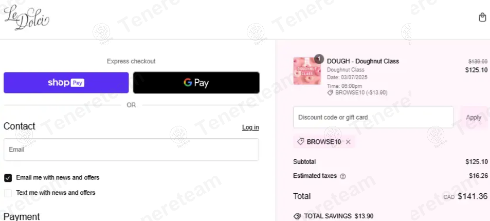 Le Dolci apply coupon code