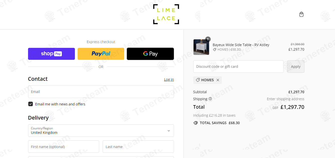 Limelace.co.uk apply coupon code