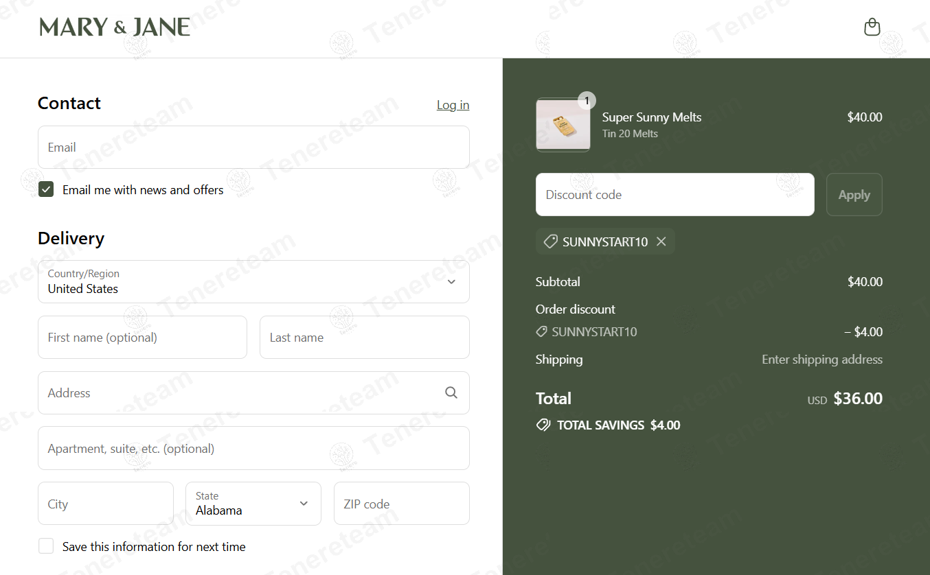 Mary & Jane apply coupon code