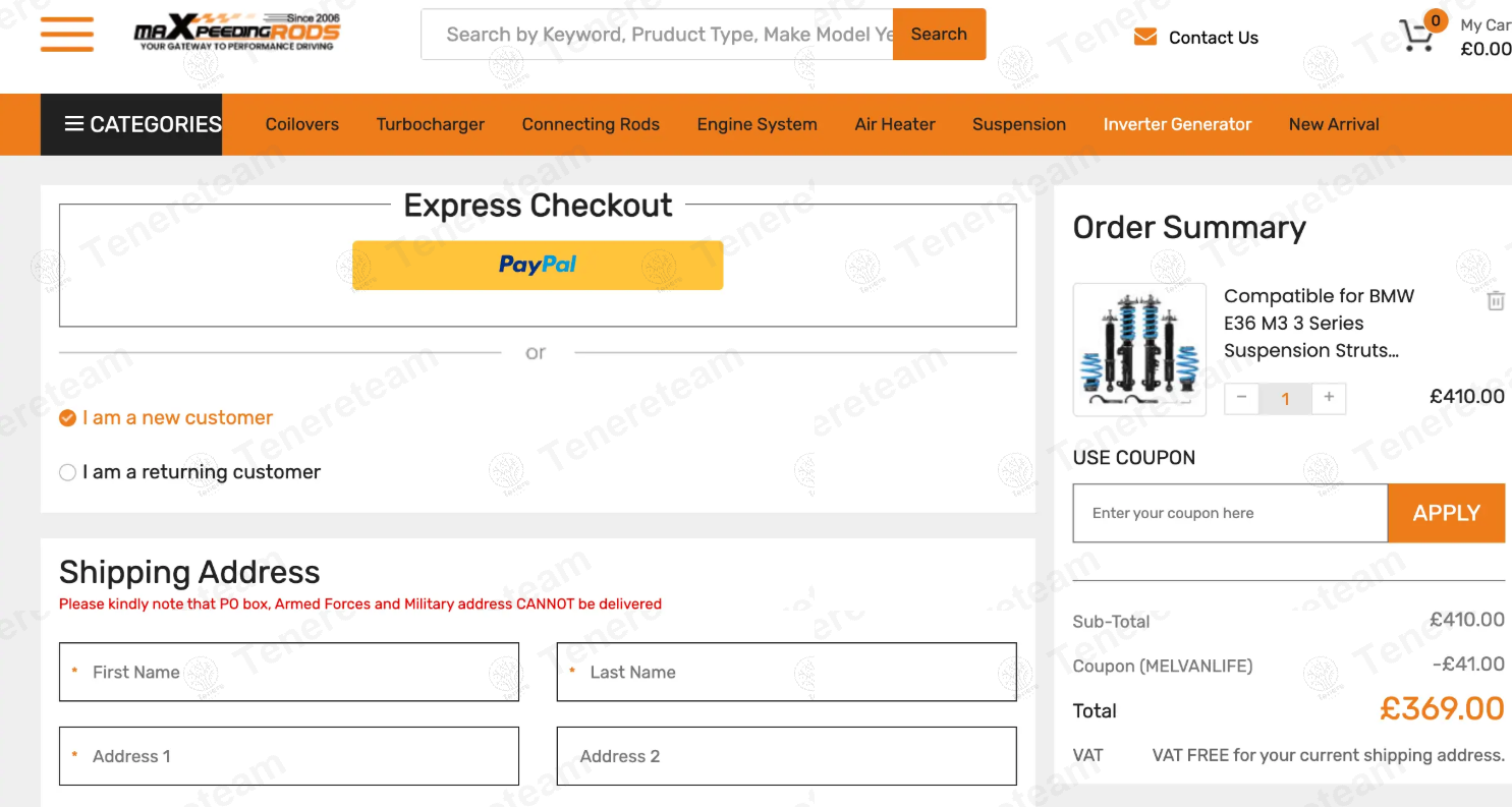 MaXpeedingRods UK apply coupon code