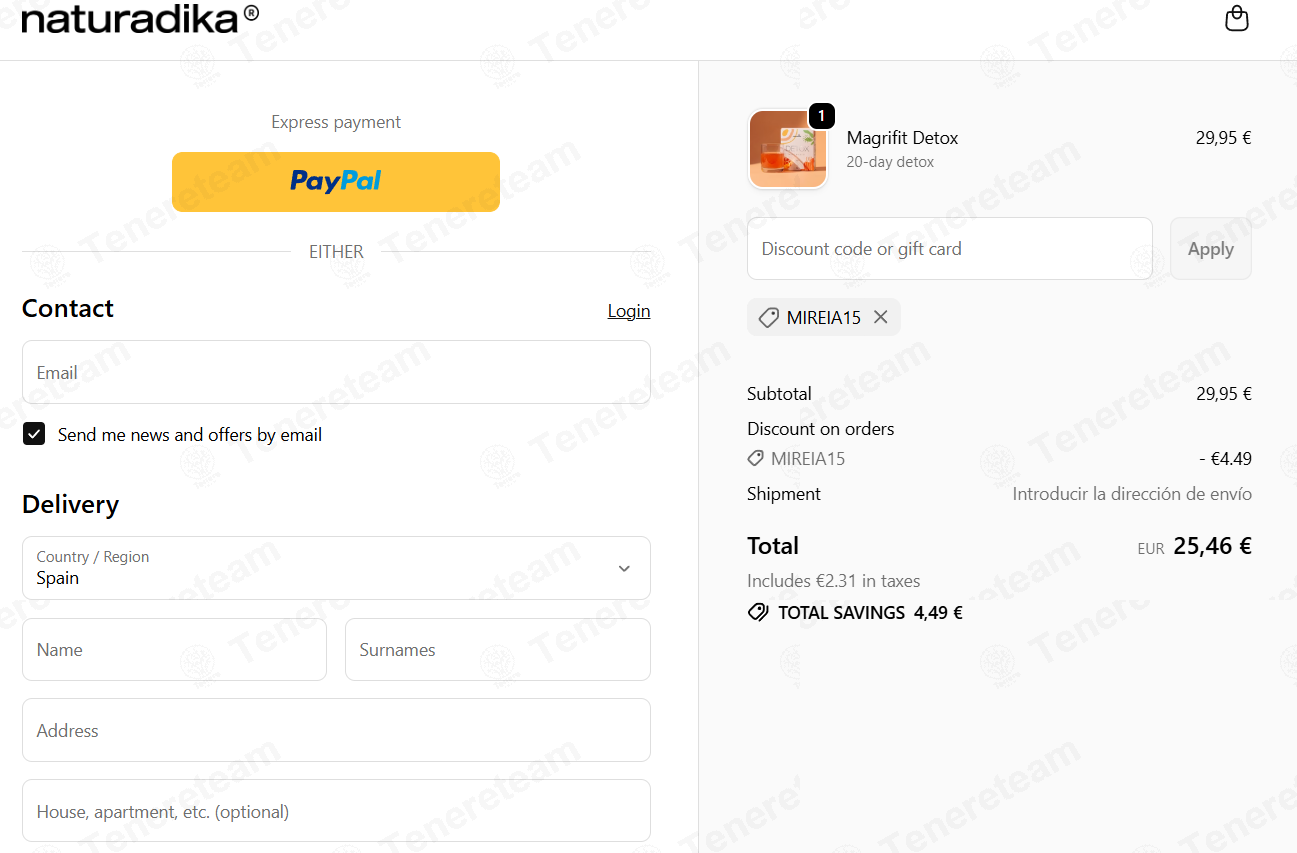 Naturadika ES apply coupon code