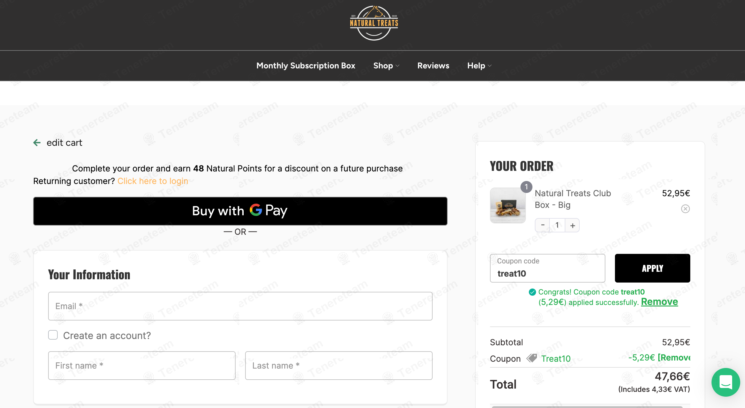 Natural Treats apply coupon code