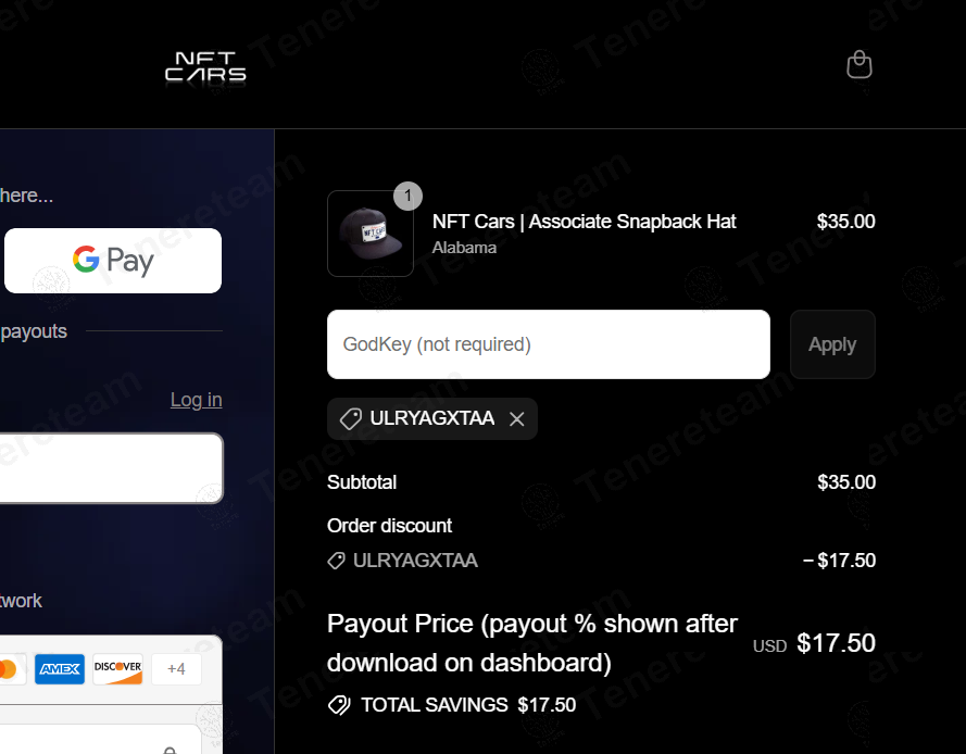 NFT God Wallet Dashboard apply coupon code
