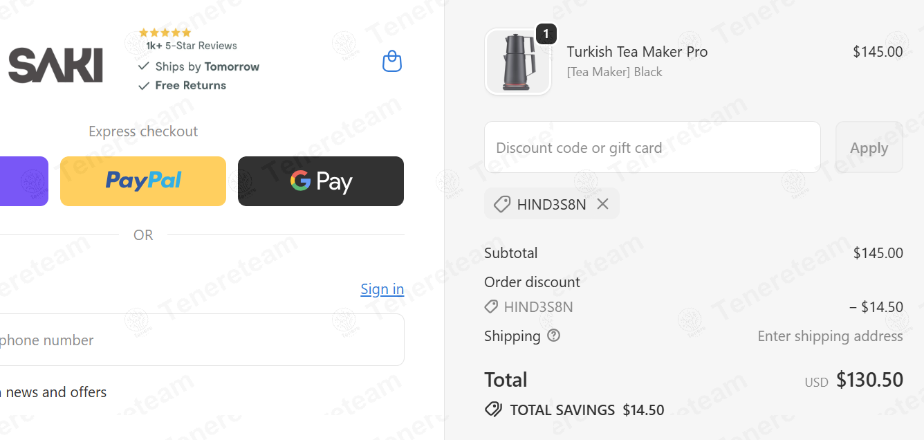 Saki US apply coupon code