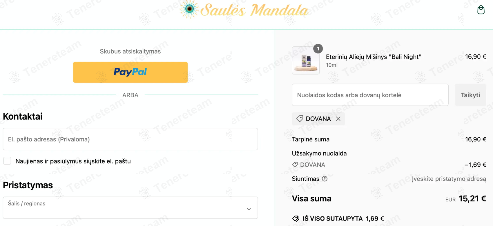 Saules Mandala apply coupon code