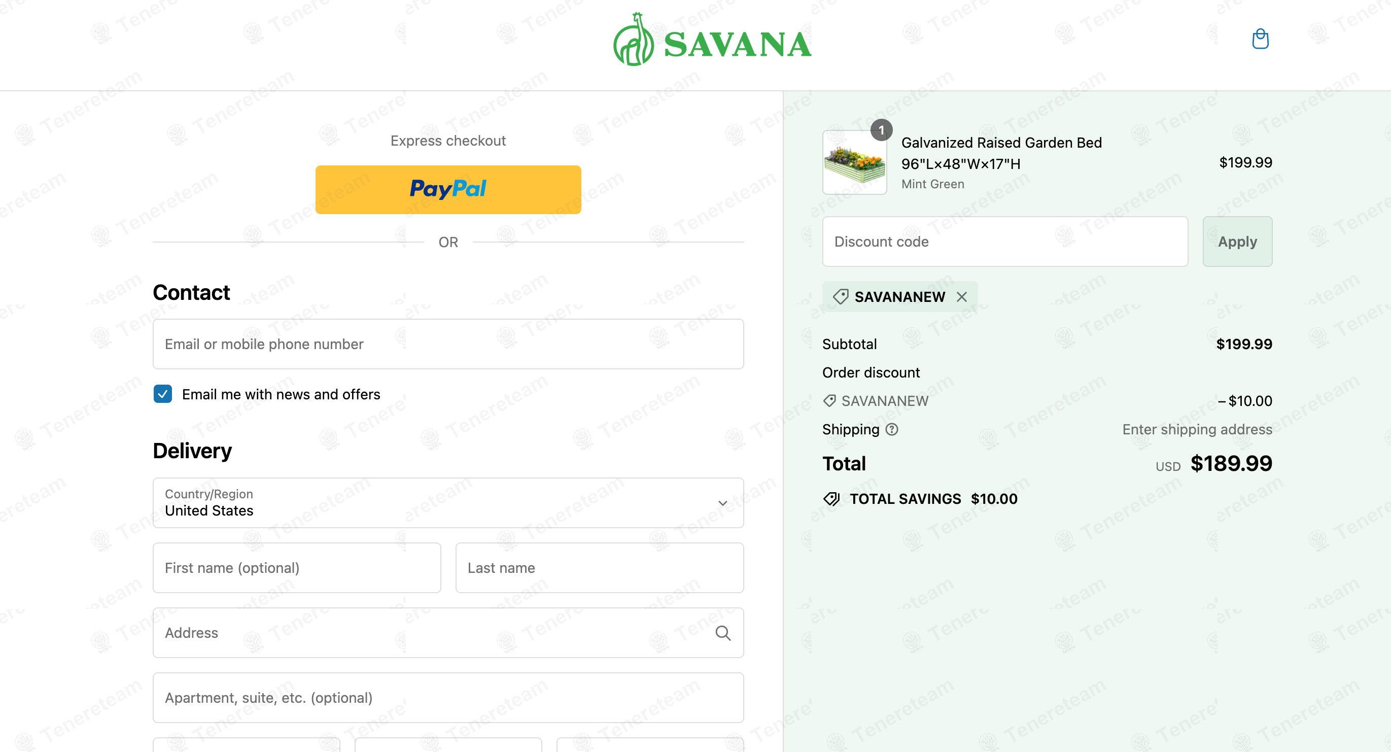 Savana Garden apply coupon code