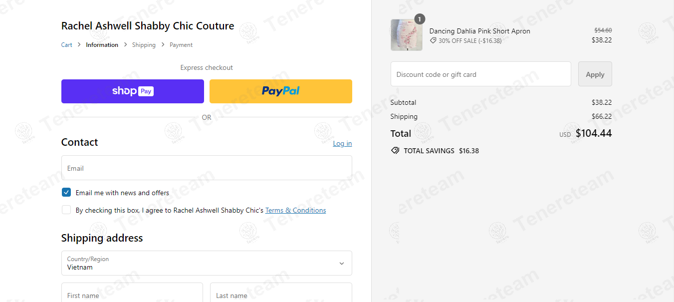 Shabby Chic apply coupon code