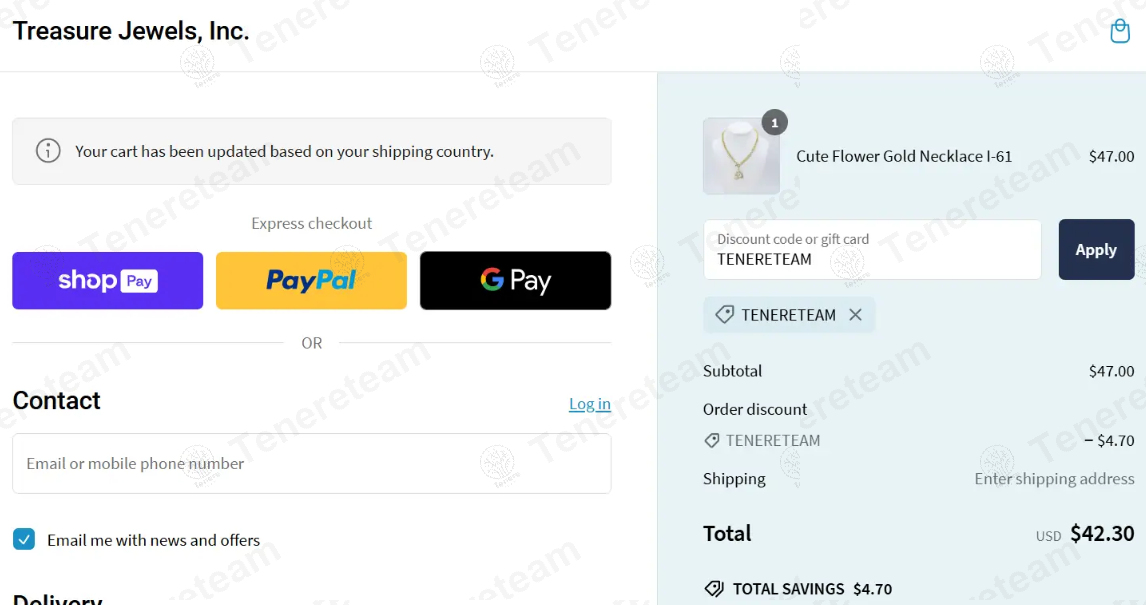 Shop Treasure Jewels apply coupon code