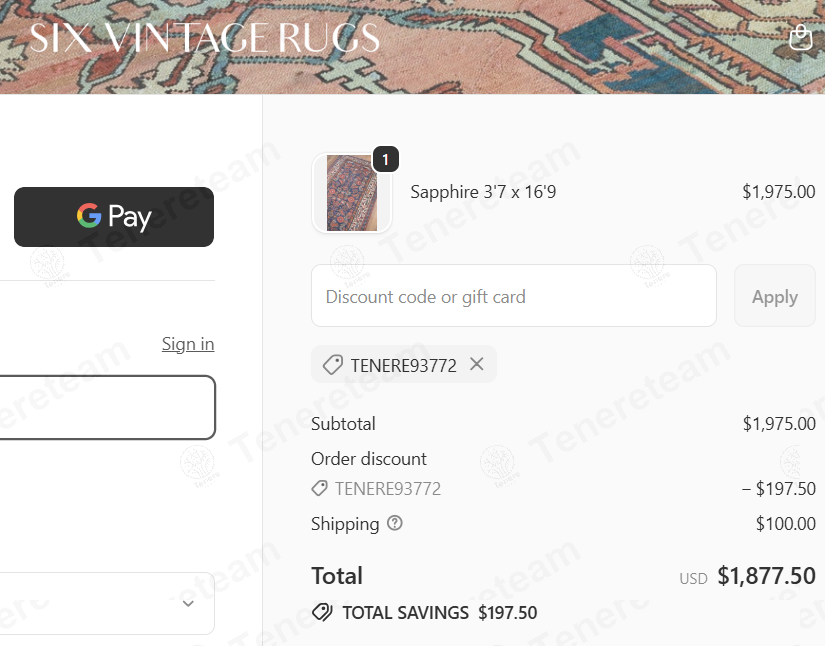 Six Vintage Rugs apply coupon code