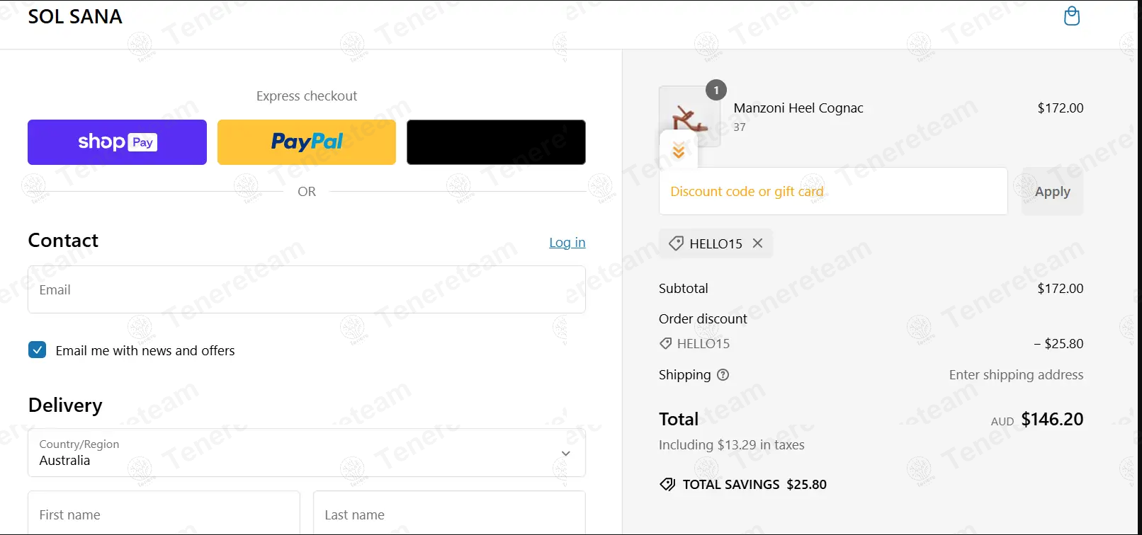 Sol Sana AU apply coupon code