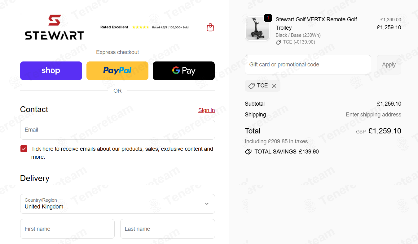 Stewart Golf UK apply coupon code