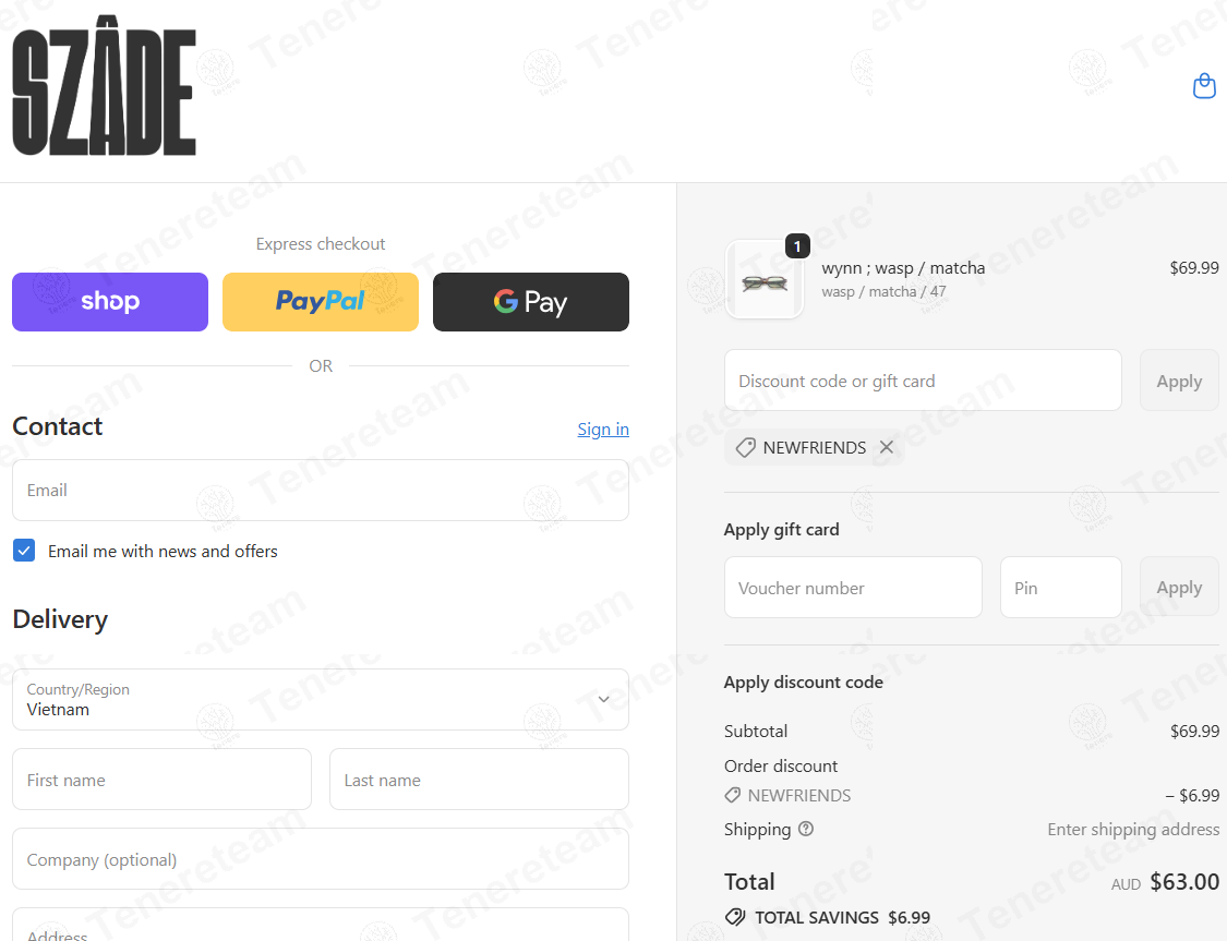 Szade apply coupon code