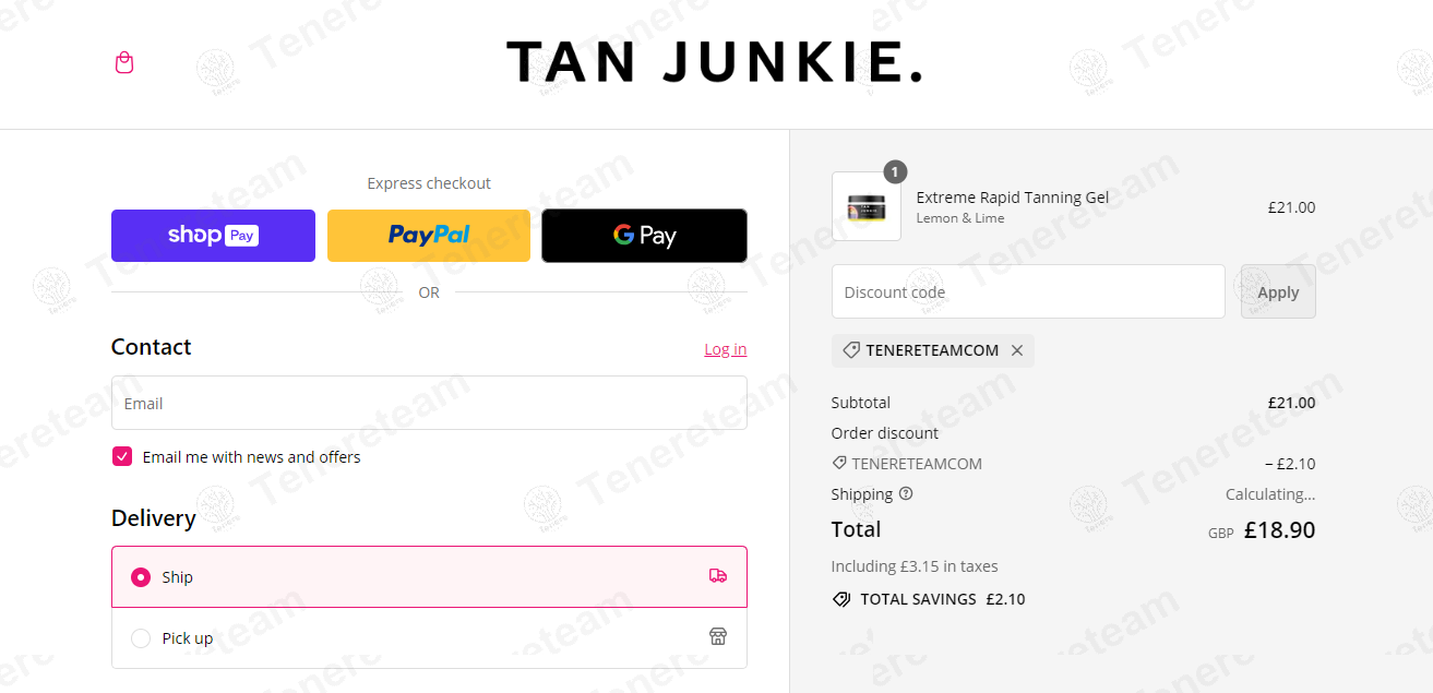 Tan Junkie apply coupon code