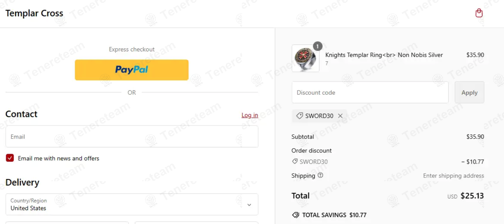 Templar Cross apply coupon code