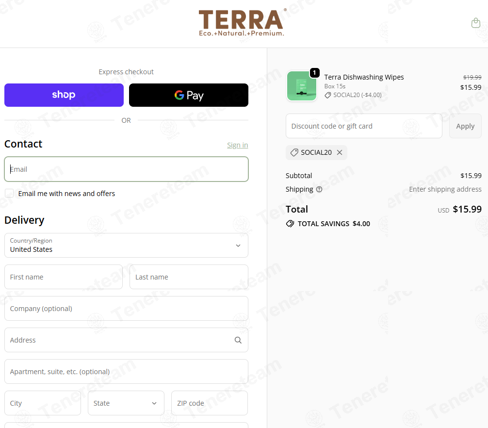 Terra Gentle apply coupon code