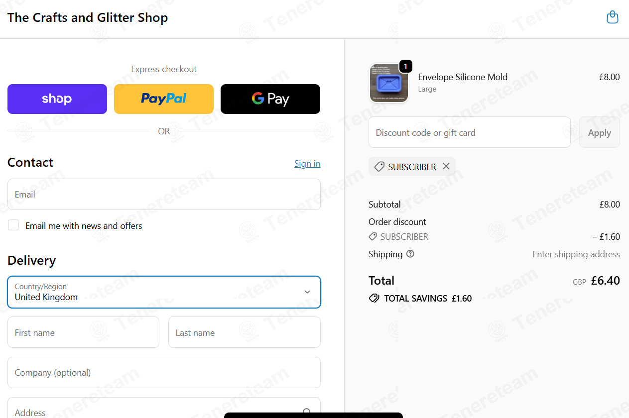 The Crafts and Glitter Shop apply coupon code