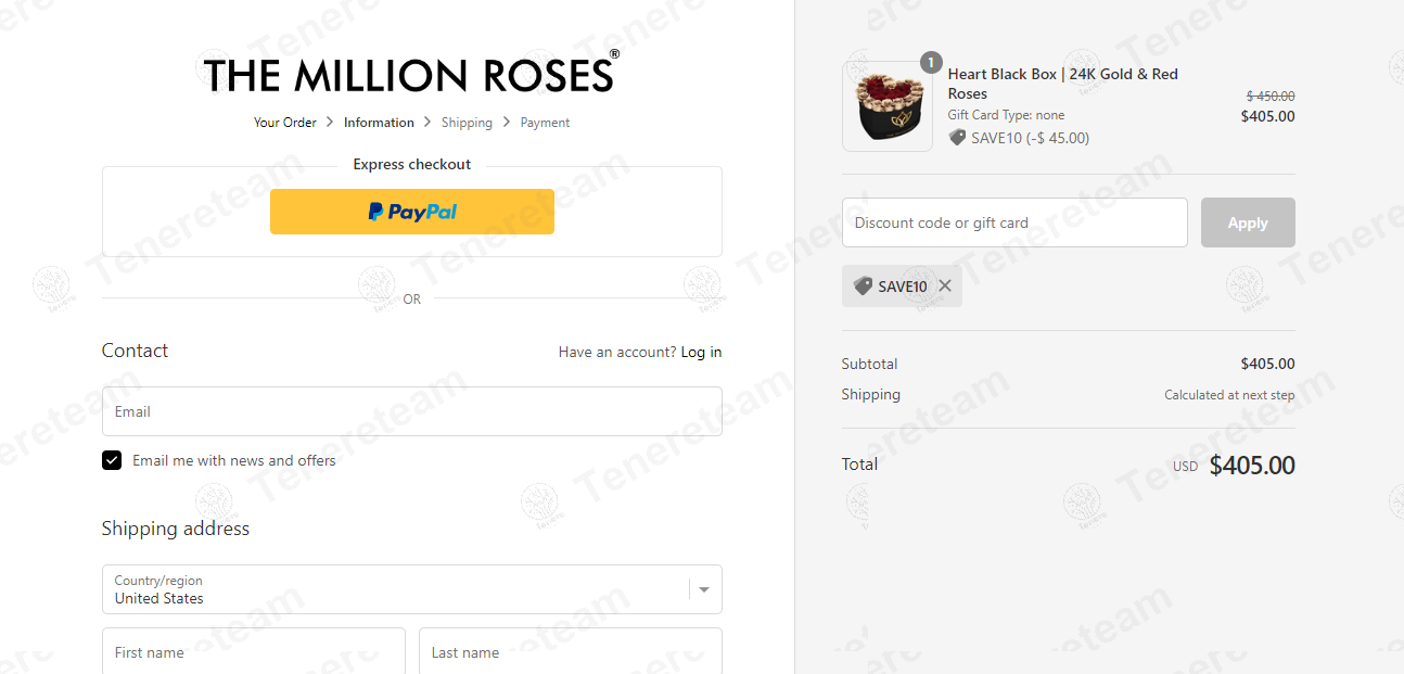 The Million Roses apply coupon code