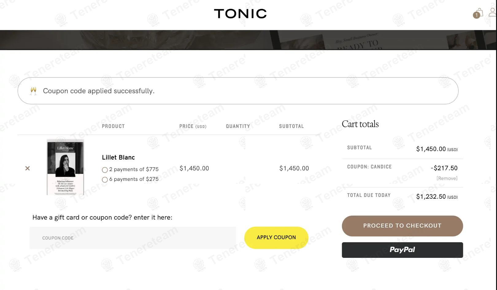 Tonic Site Shop apply coupon code