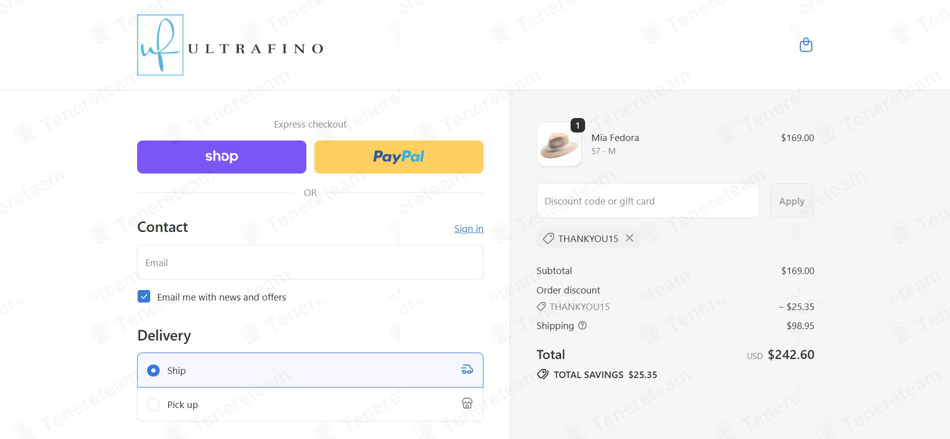 Ultrafino apply coupon code