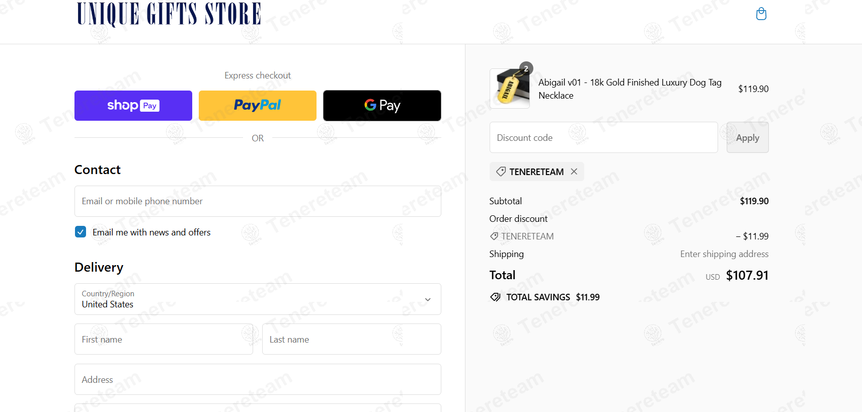 Unique Gifts Store apply coupon code