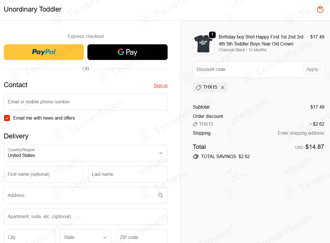 Unordinary Toddler apply coupon code