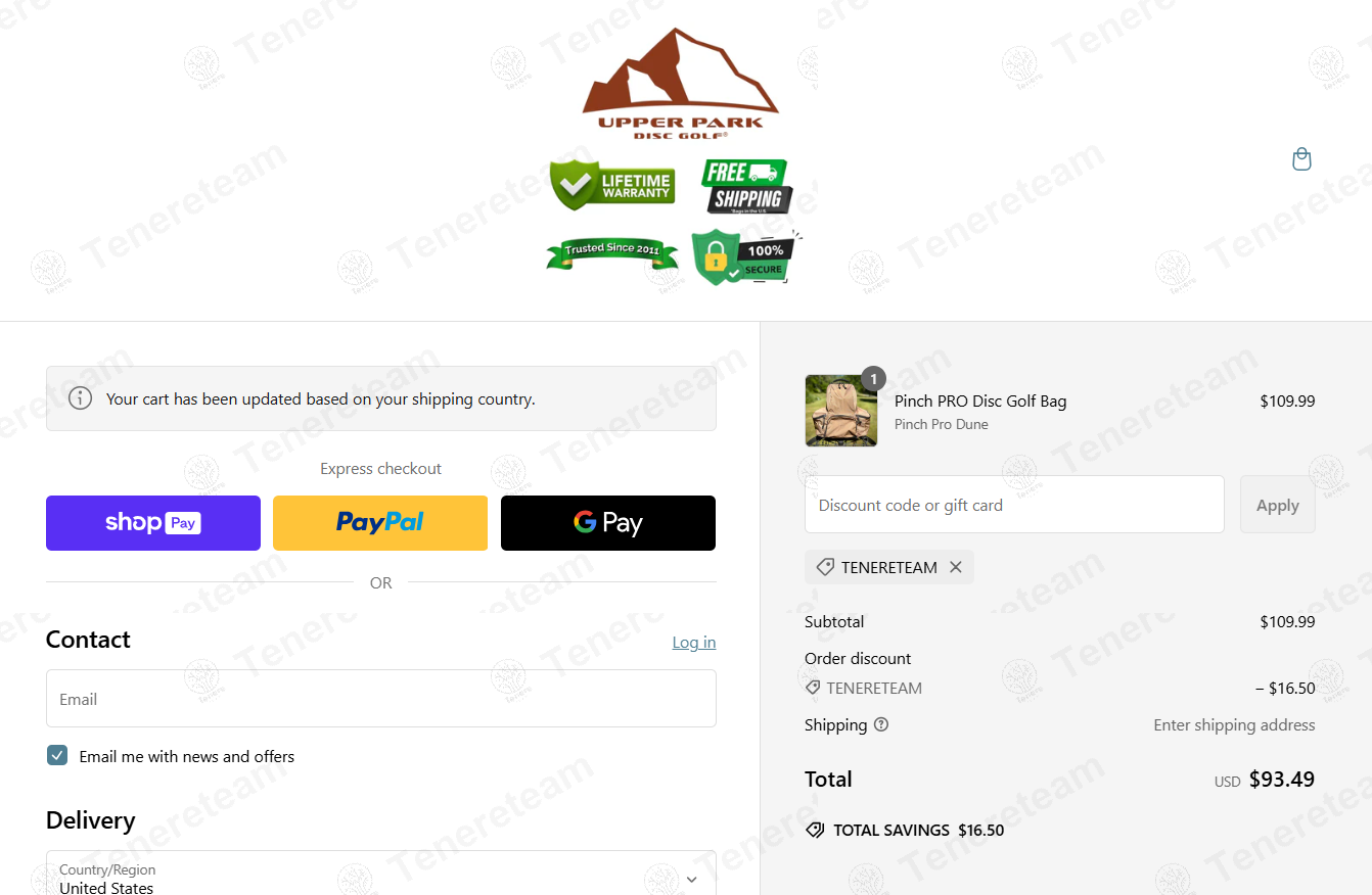 Upper Park Disc Golf apply coupon code