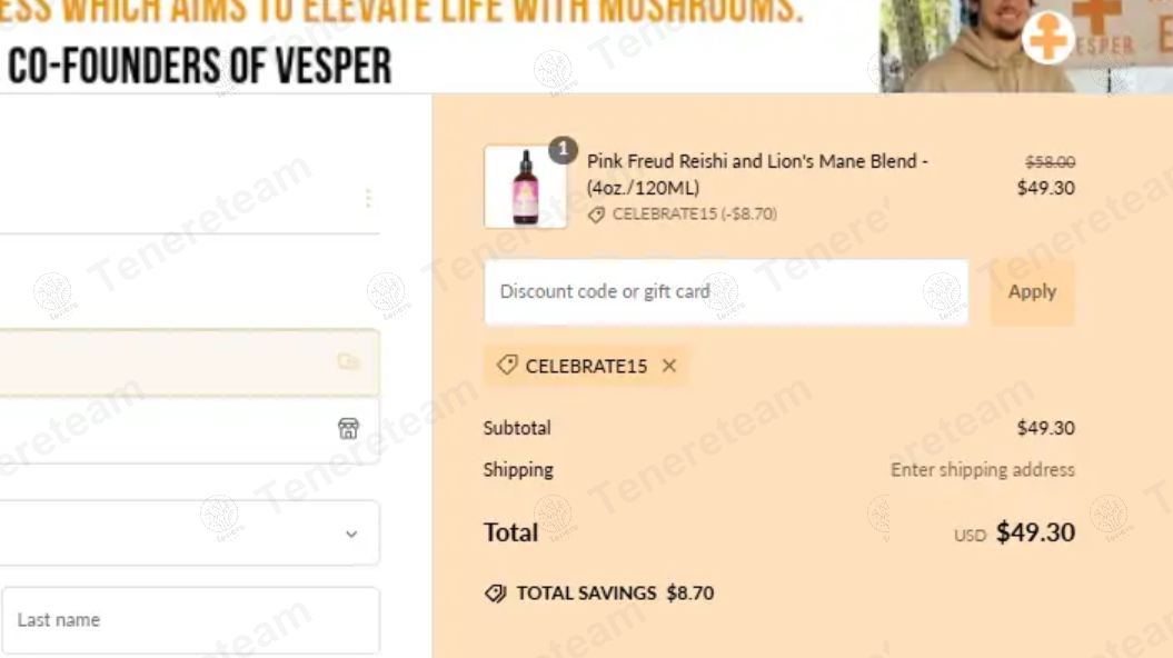 Vesper Mushrooms apply coupon code