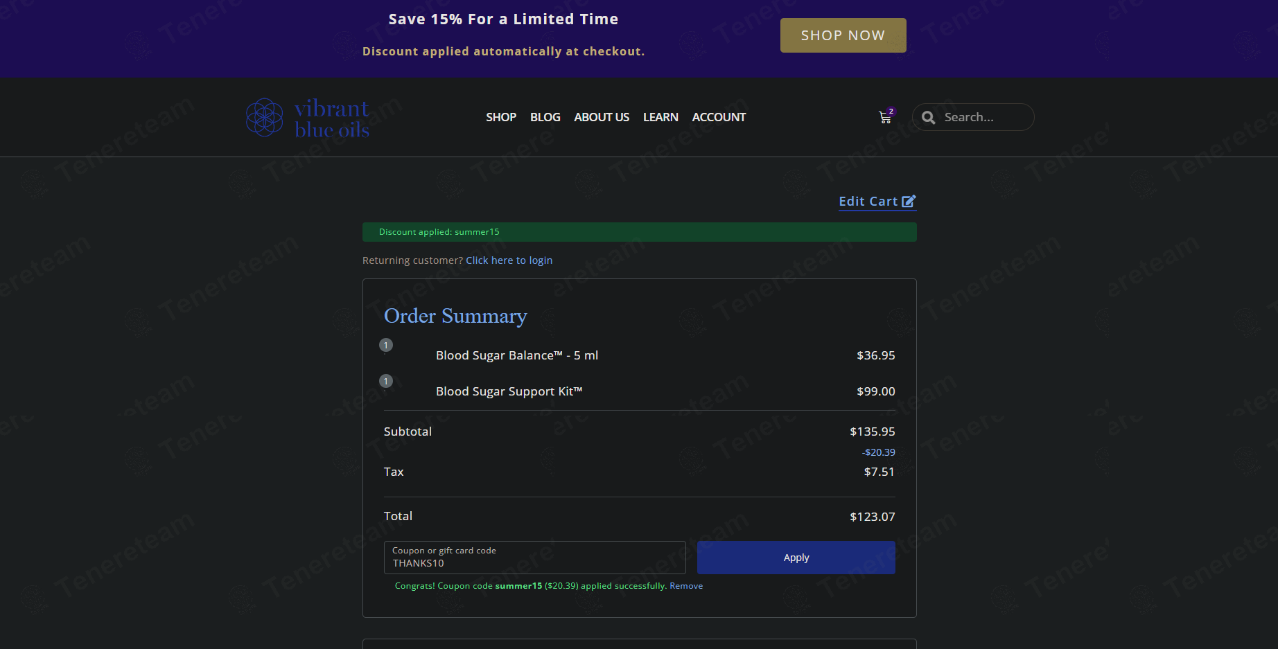 Vibrant Blue Oils apply coupon code