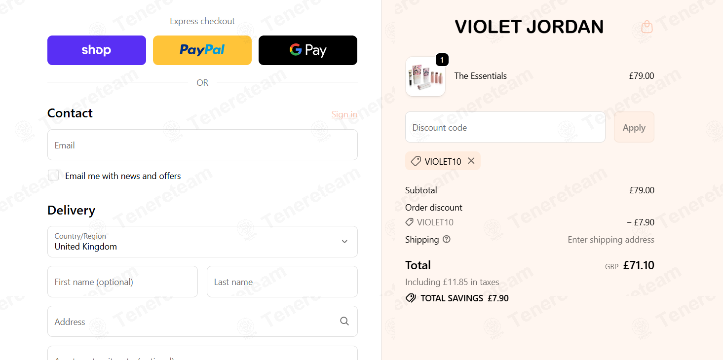 Violet Jordan UK apply coupon code