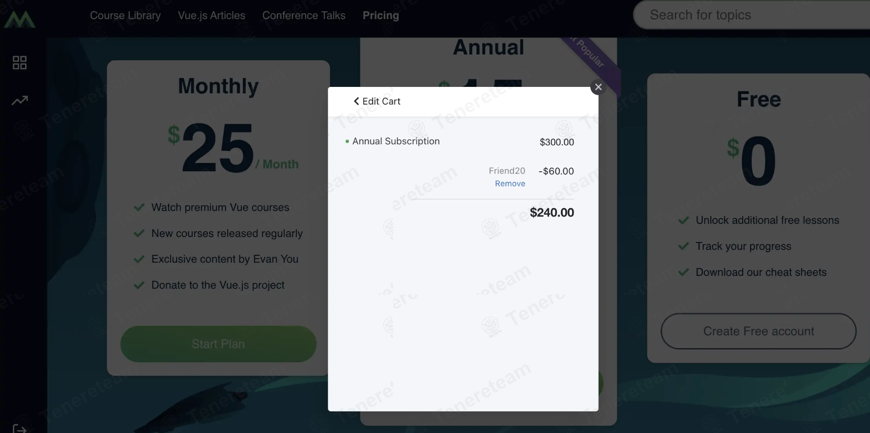 Vue Mastery apply coupon code
