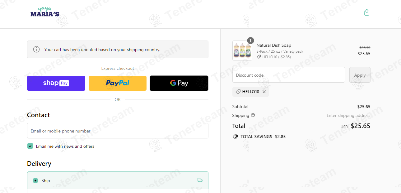 Yaya Maria's apply coupon code