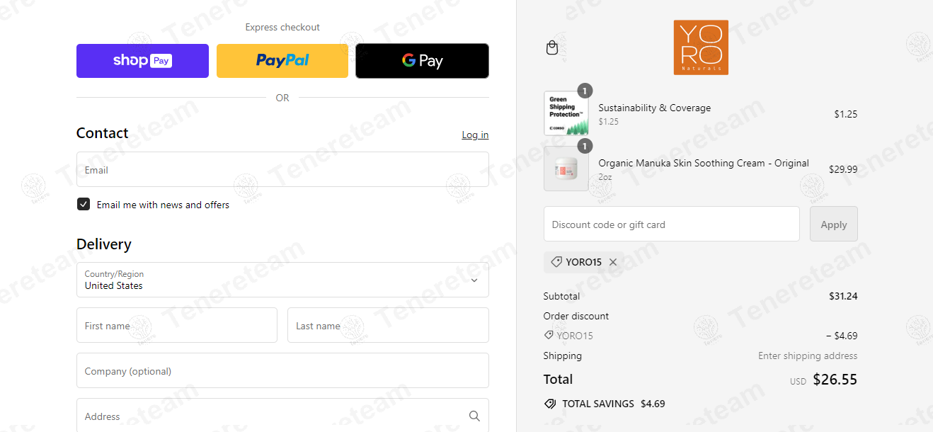 YoRo Naturals apply coupon code