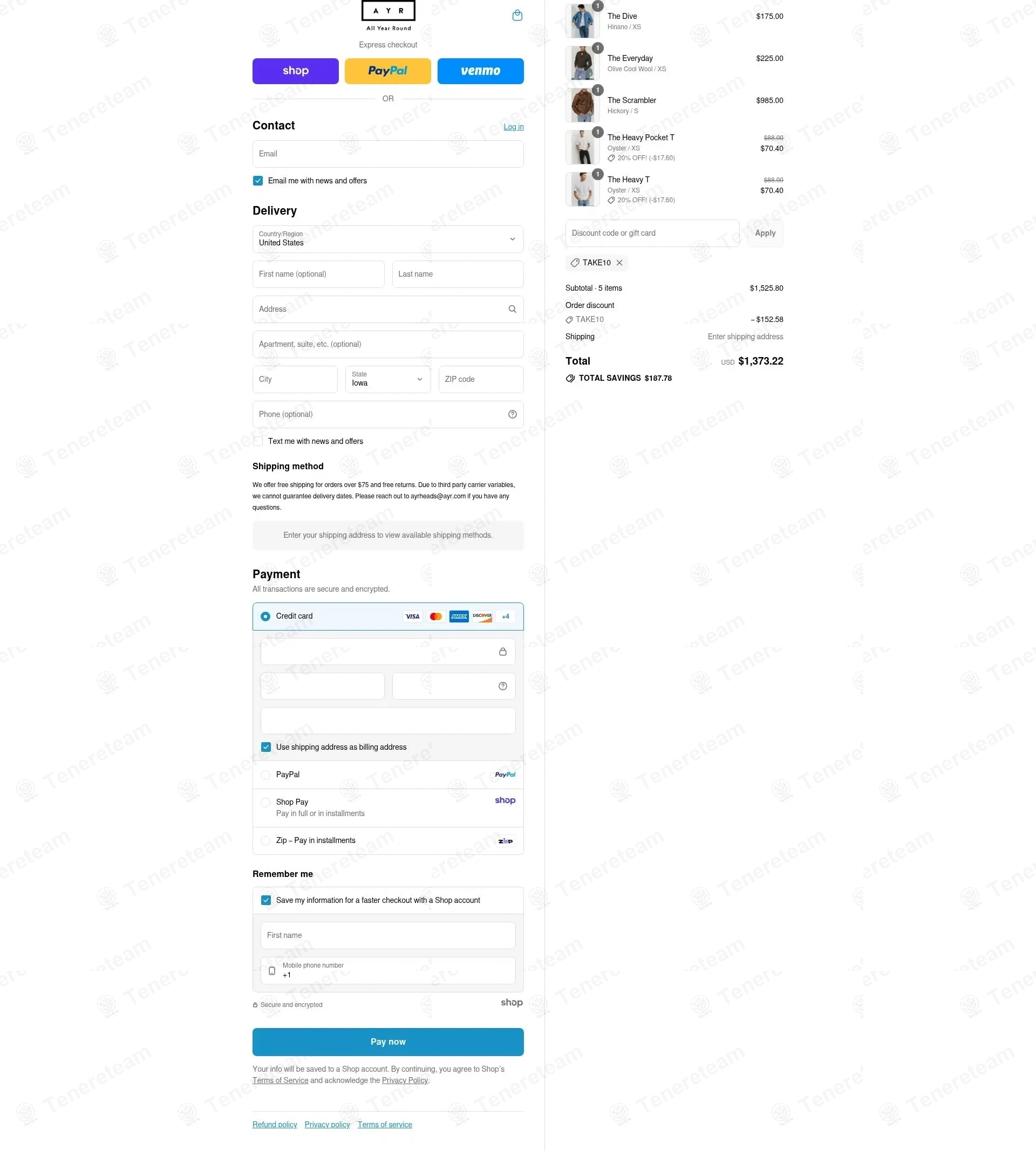 AYR apply coupon code