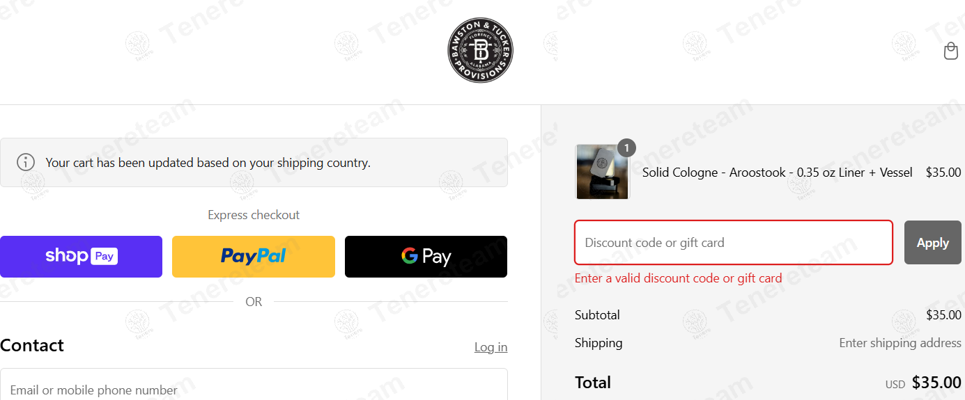 Bawston and Tucker apply coupon code