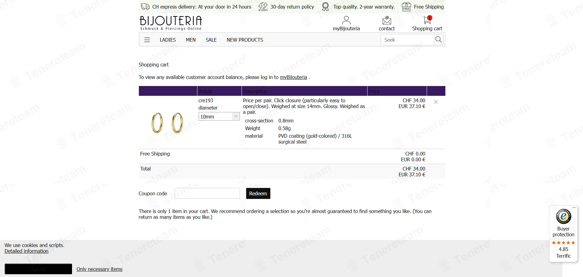 Bijouteria CH apply coupon code