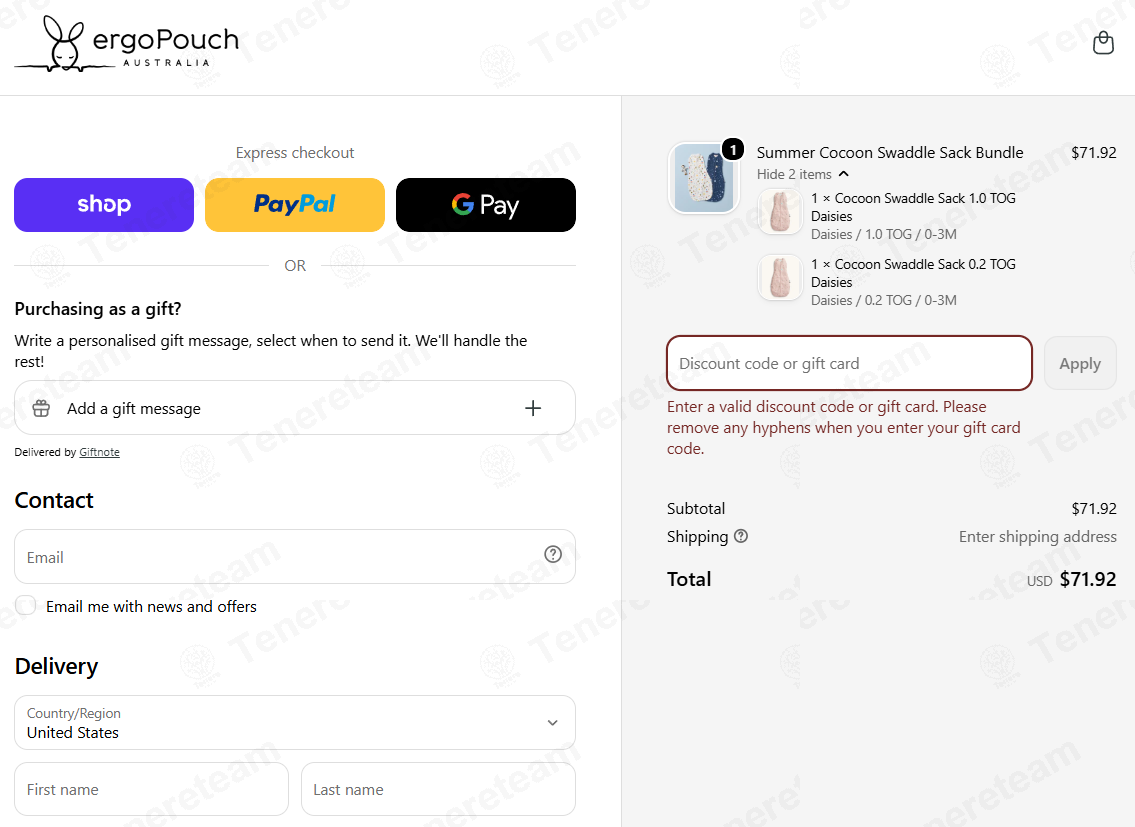Ergo Pouch apply coupon code