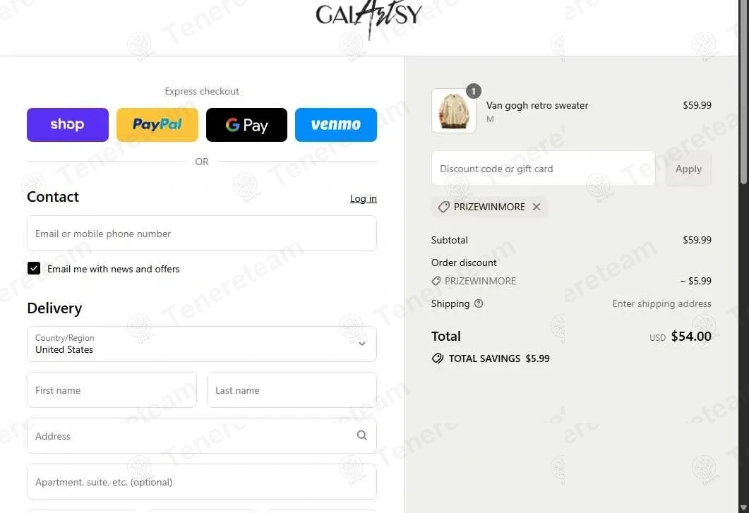 Galartsy apply coupon code