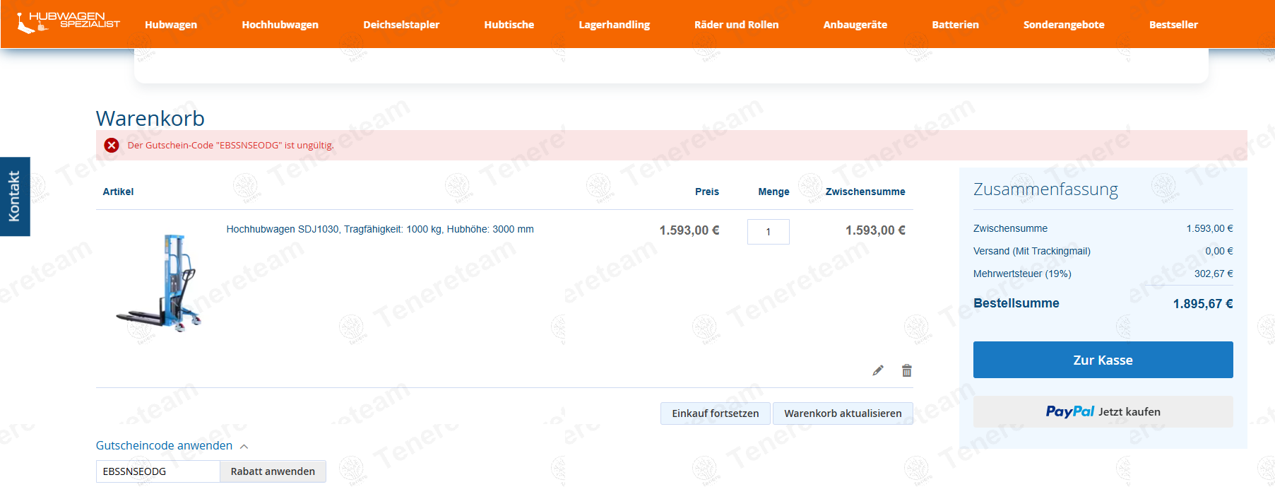 Hubwagenspezialist DE apply coupon code