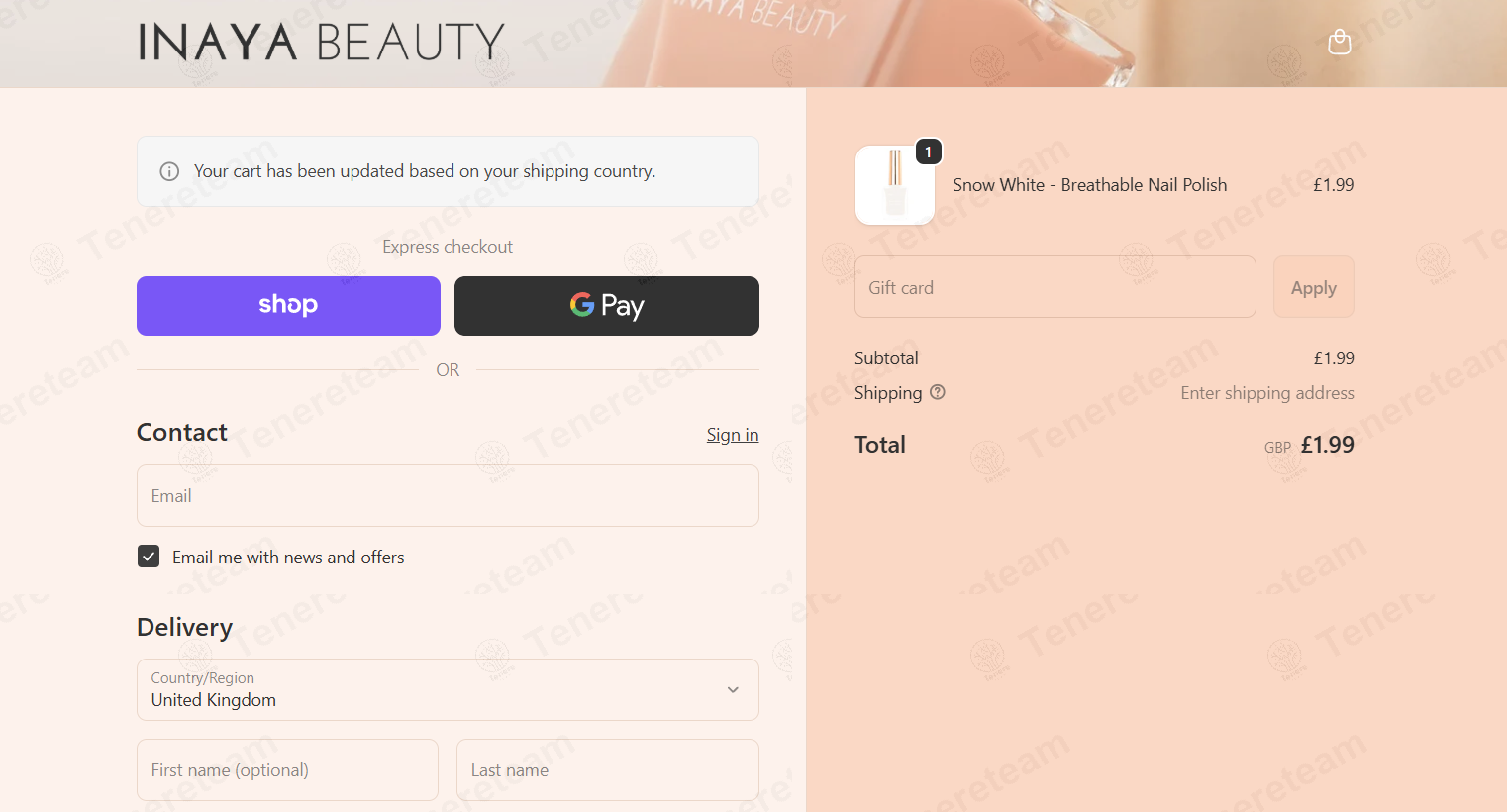 Inaya Beauty apply coupon code