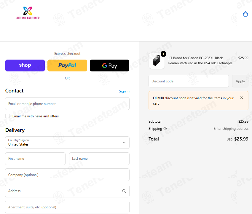 Just Ink and Toner apply coupon code
