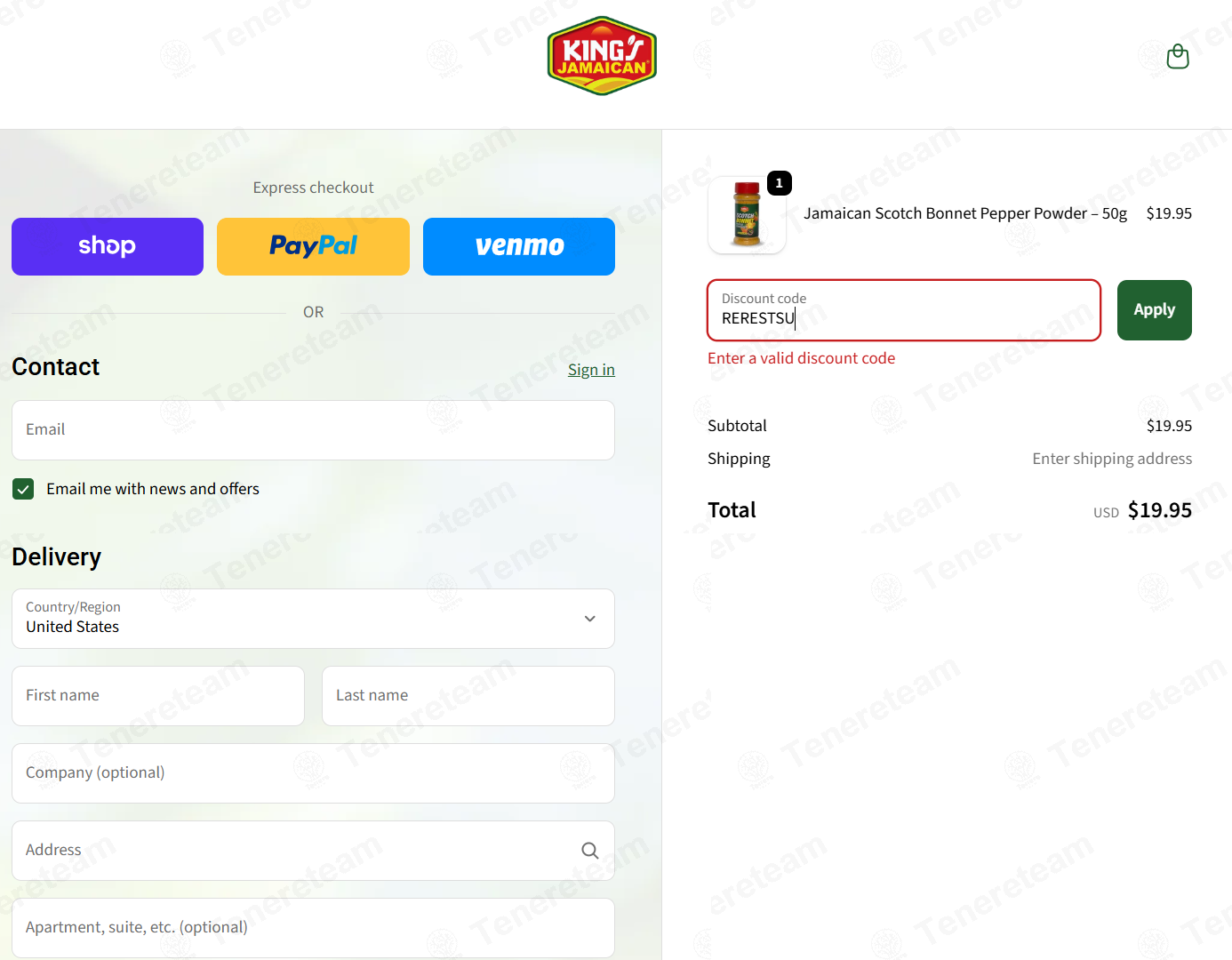 King's Jamaican apply coupon code